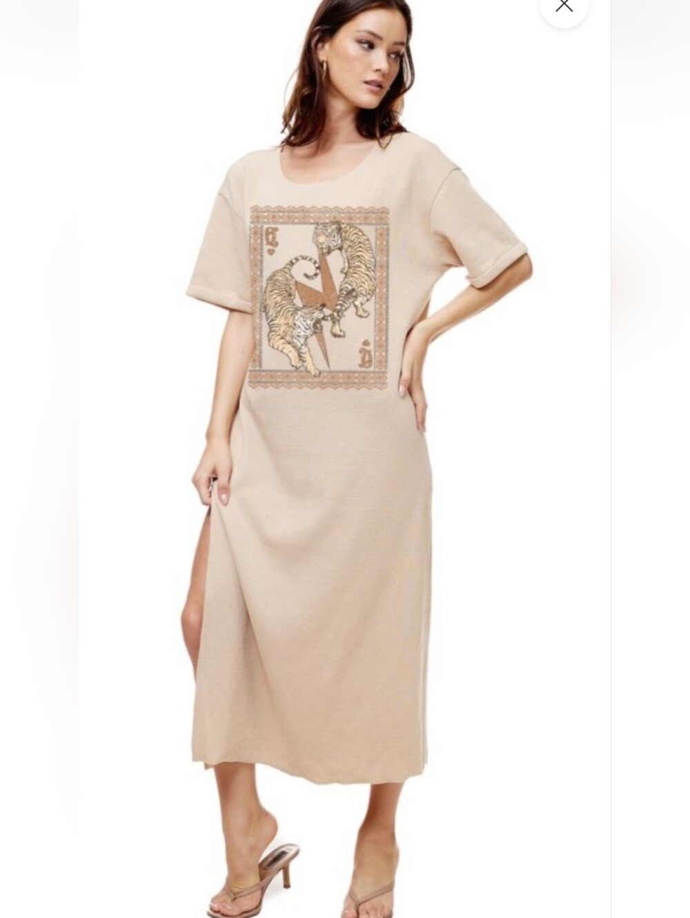 NEW Tan 'Tiger" Graphic Maxi T-Shirt Dress